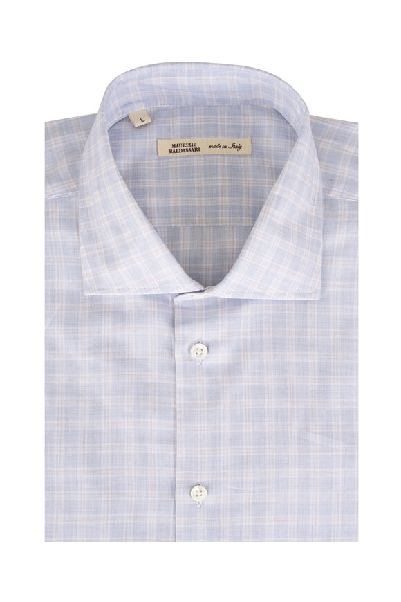 Maurizio Baldassari Santini Light Blue & Beige Plaid Sport Shirt - view 1