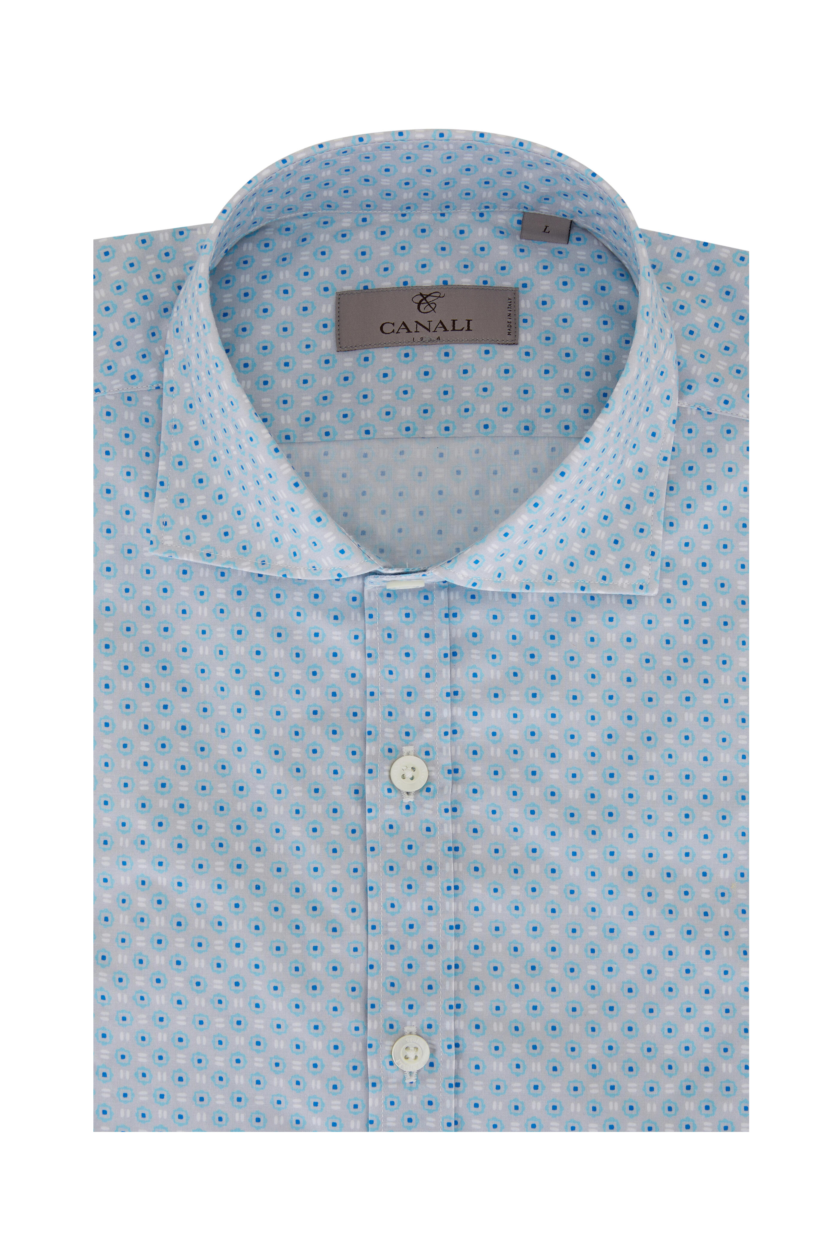 Canali - Gray & Blue Geometric Print Sport Shirt