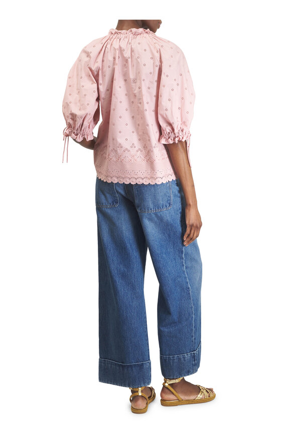 Valentino Sangallo Pink Fleurs Ajours Margheritine Lace Top - view 3