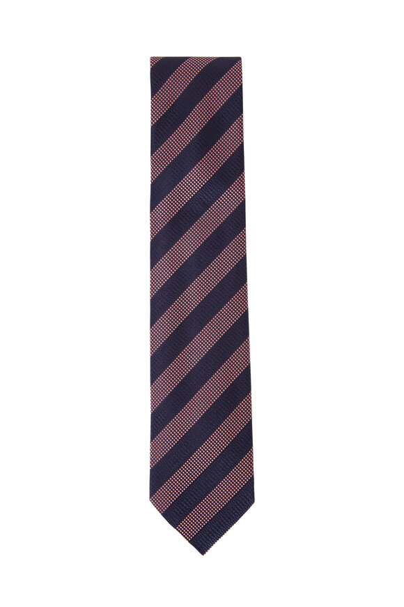 Zegna - Burgundy & Navy Diagonal Stripe Silk Necktie