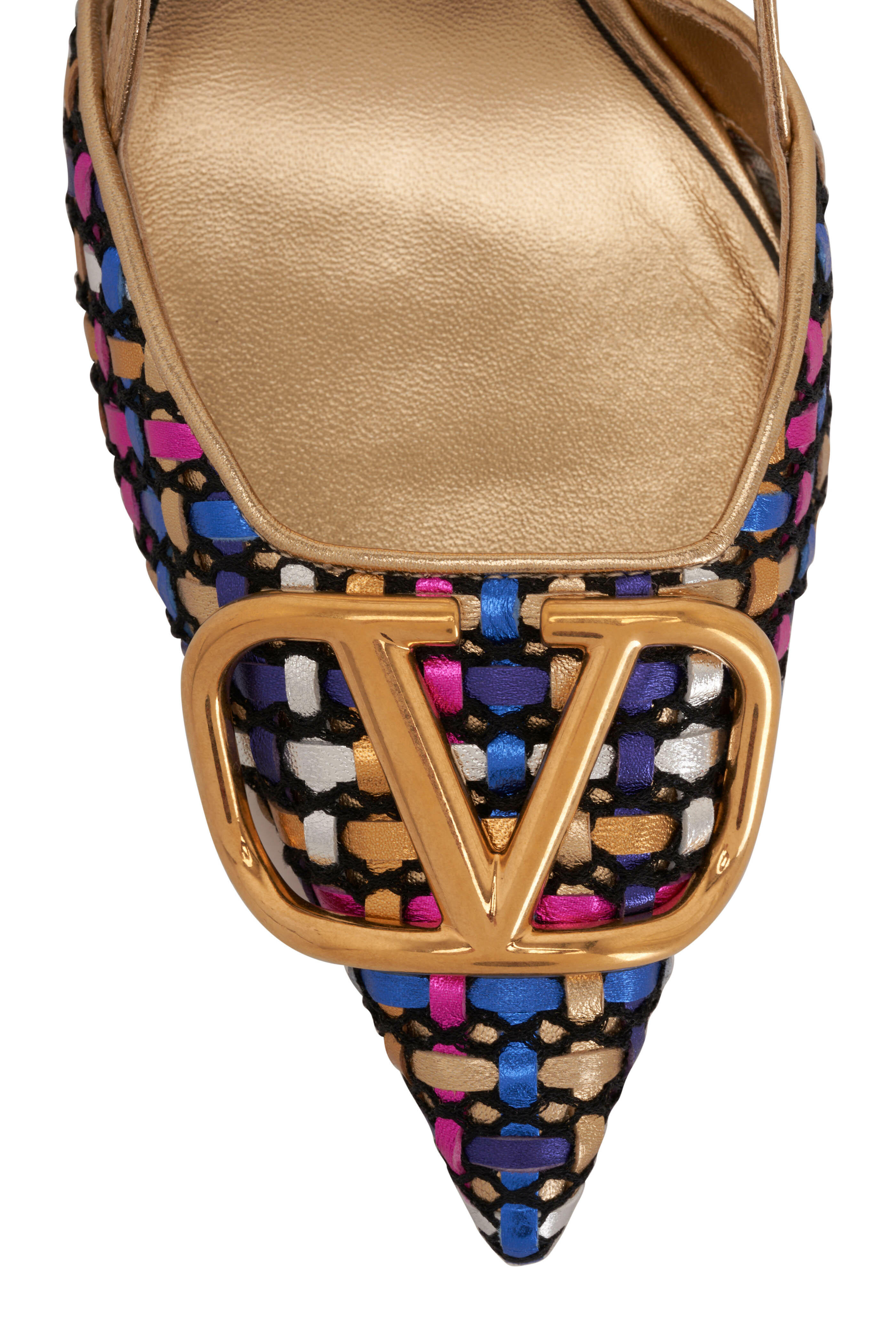 Valentino Garavani - Multicolor VLogo Woven Leather Slingback, 80mm