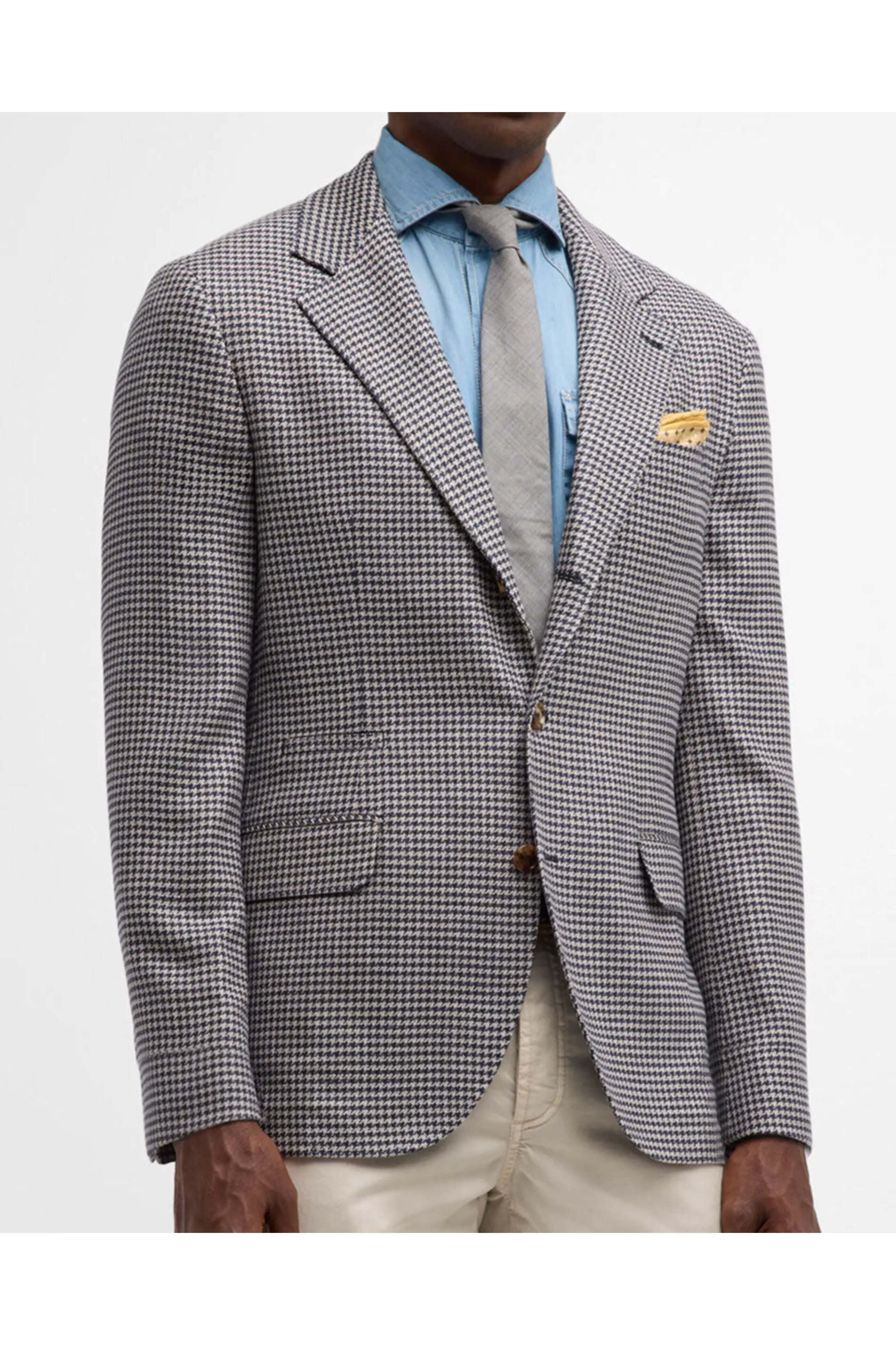 Brunello Cucinelli - Navy and Cream Houndstooth Sportcoat