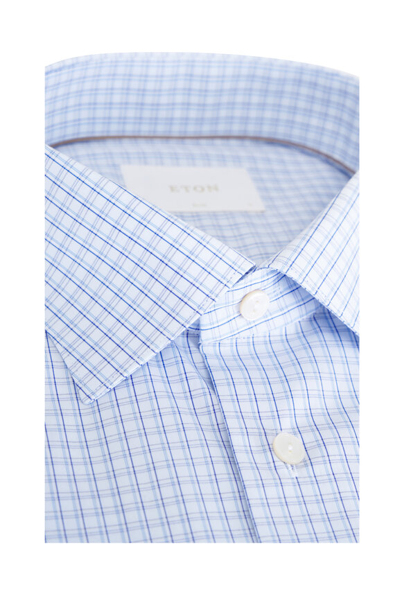 Eton Light Blue Check Cotton Sport Shirt - view 2