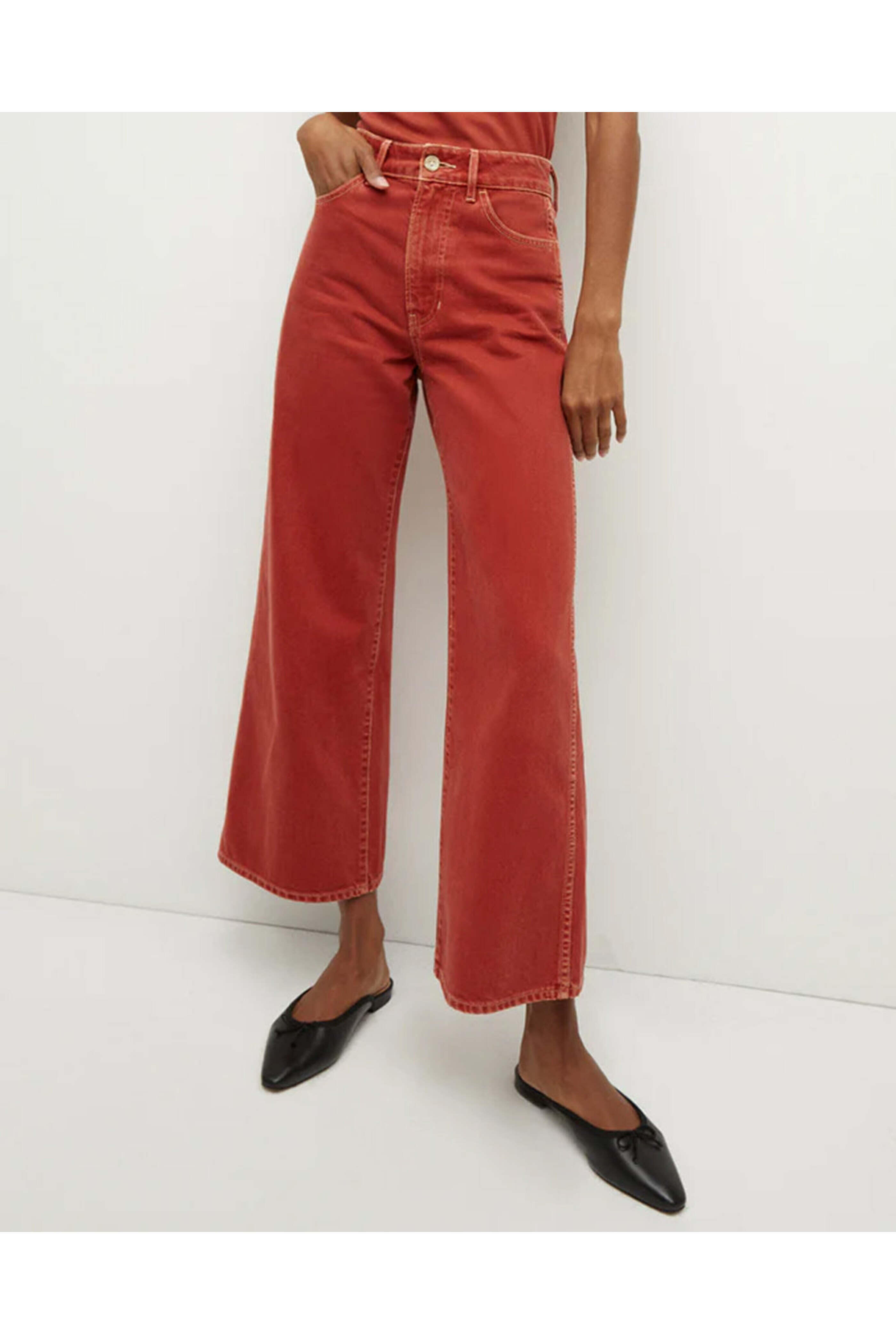 Veronica Beard - High Rise Taylor Wide Leg Crop Jean in Brick Red