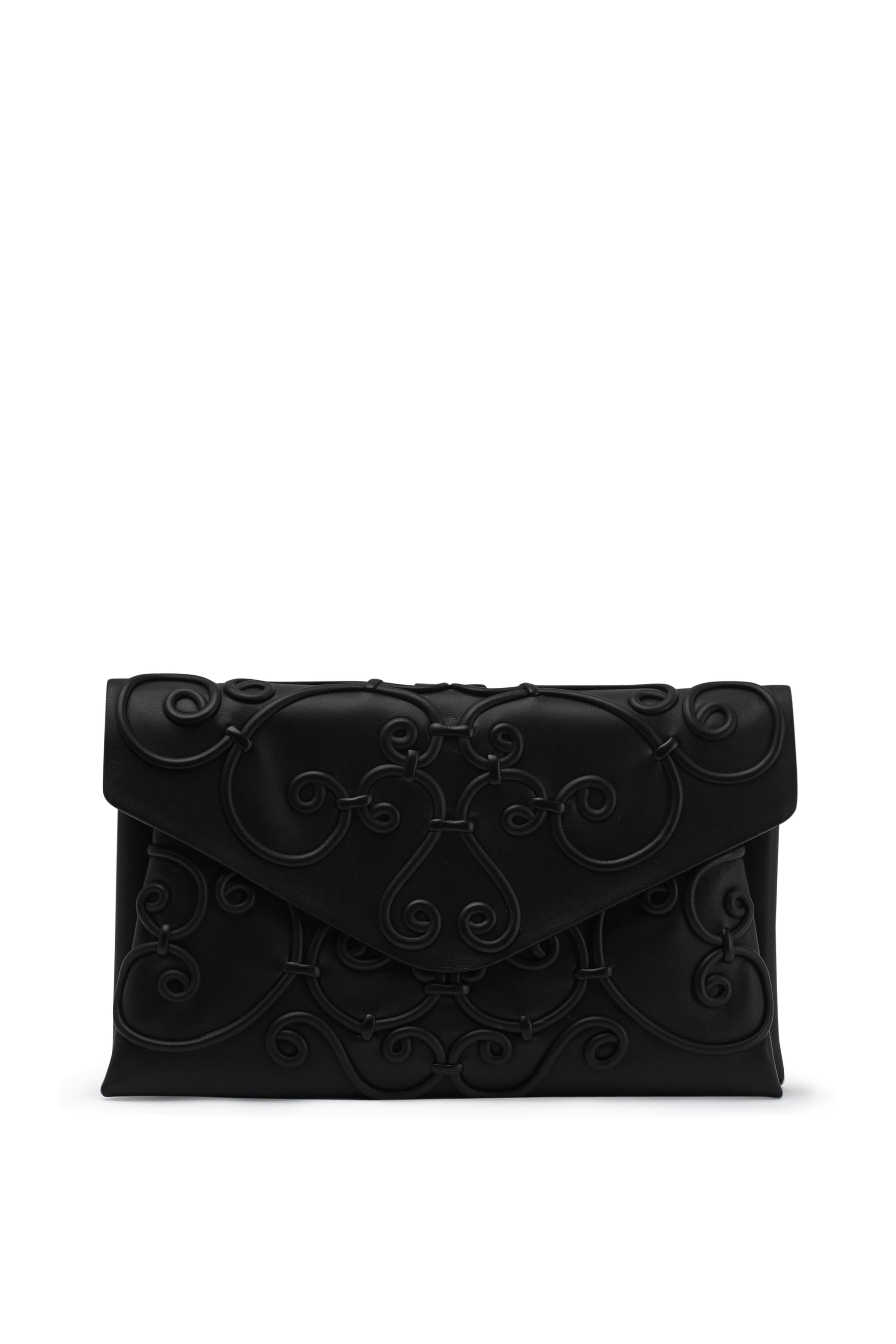 Valentino Garavani - Intrigate Black Leather Swirl Envelope Clutch