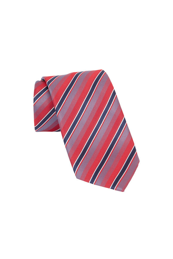 Brioni - Red & Light Blue Striped Silk Necktie