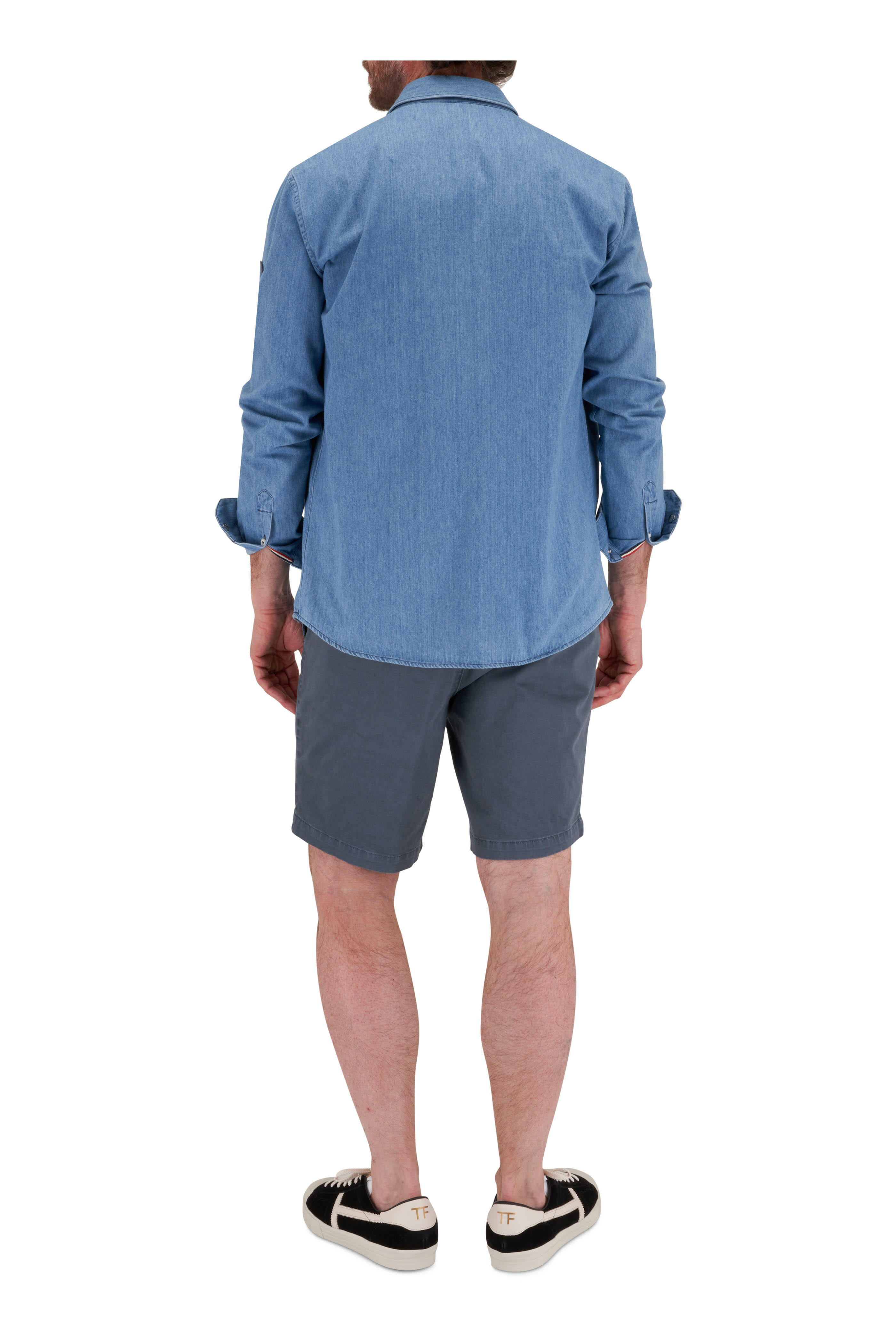Moncler - Blue Denim Dyed Cotton Sport Shirt | Mitchell Stores