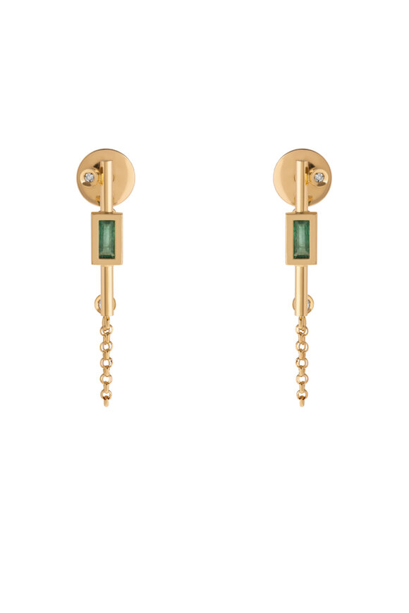 Carolina Neves Emerald Chain Bar Earrings