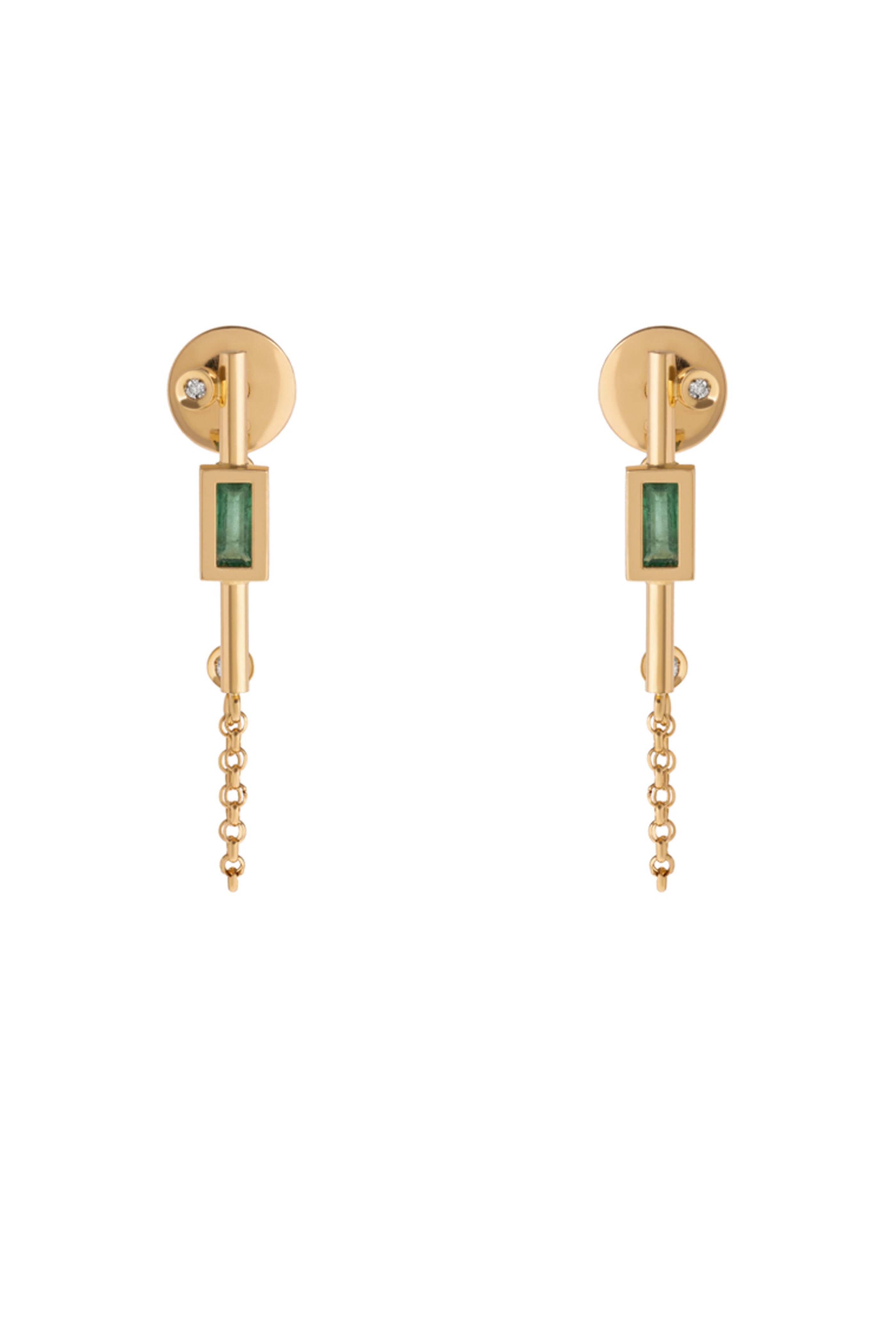 Carolina Neves - Emerald Chain Bar Earrings
