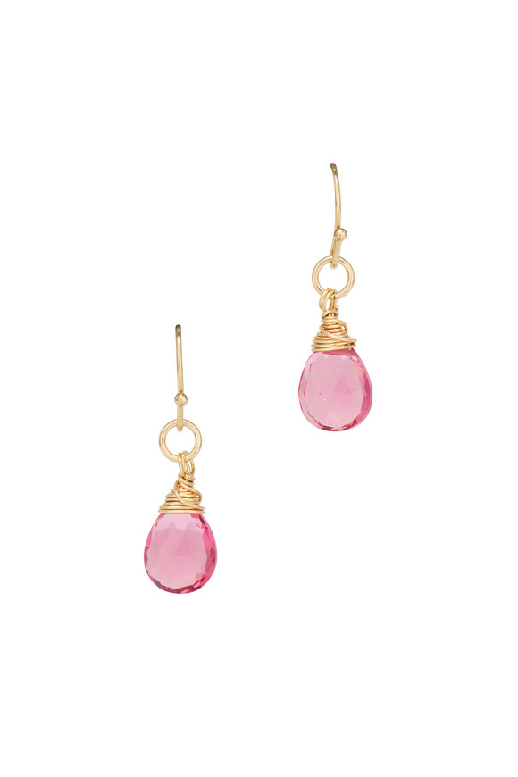 Cristina V. Small Pink Quartz Briolette Wire Wrapped Earrings