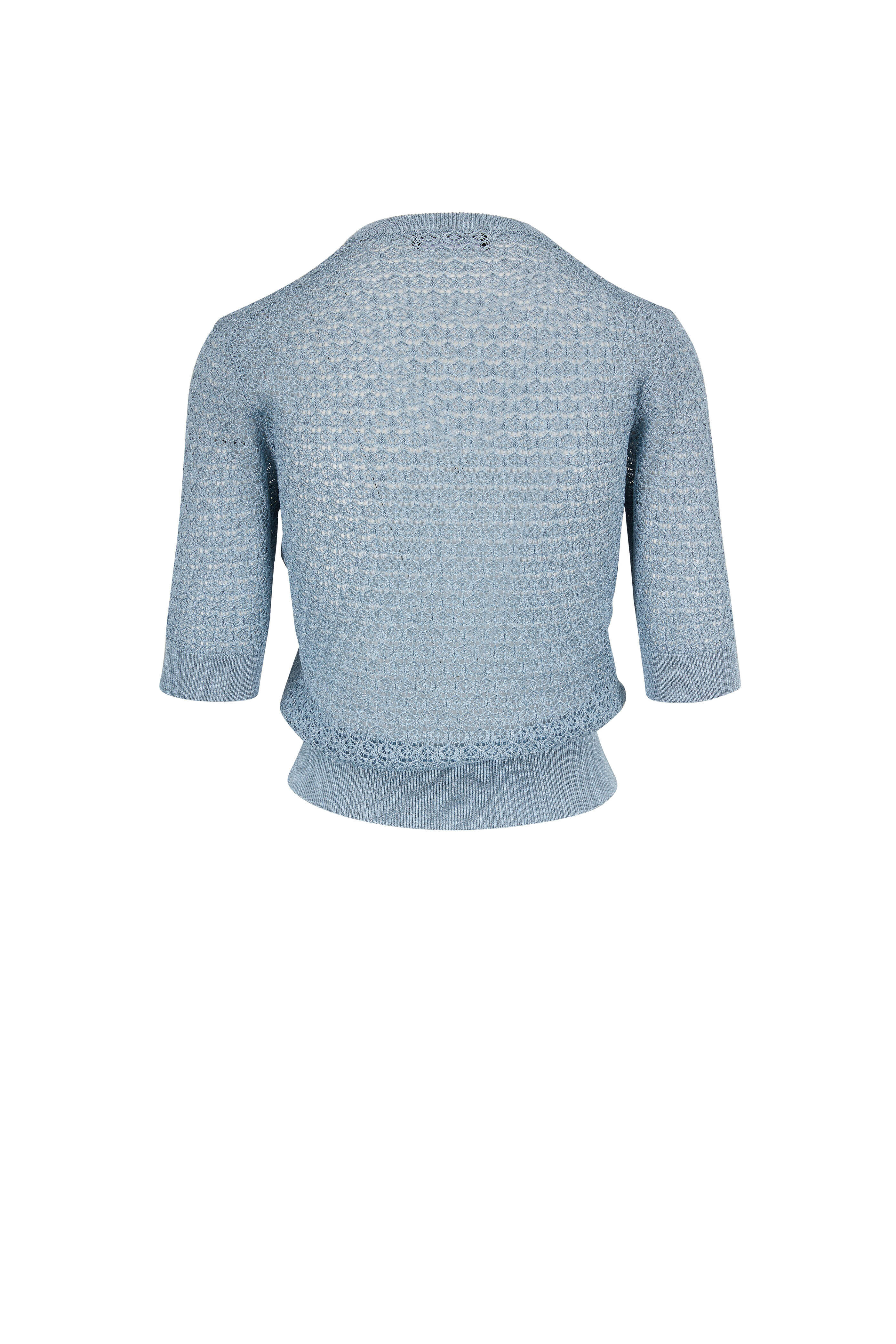 Dolce & Gabbana - Blue Lurex Elbow Sleeve Knit | Mitchell Stores