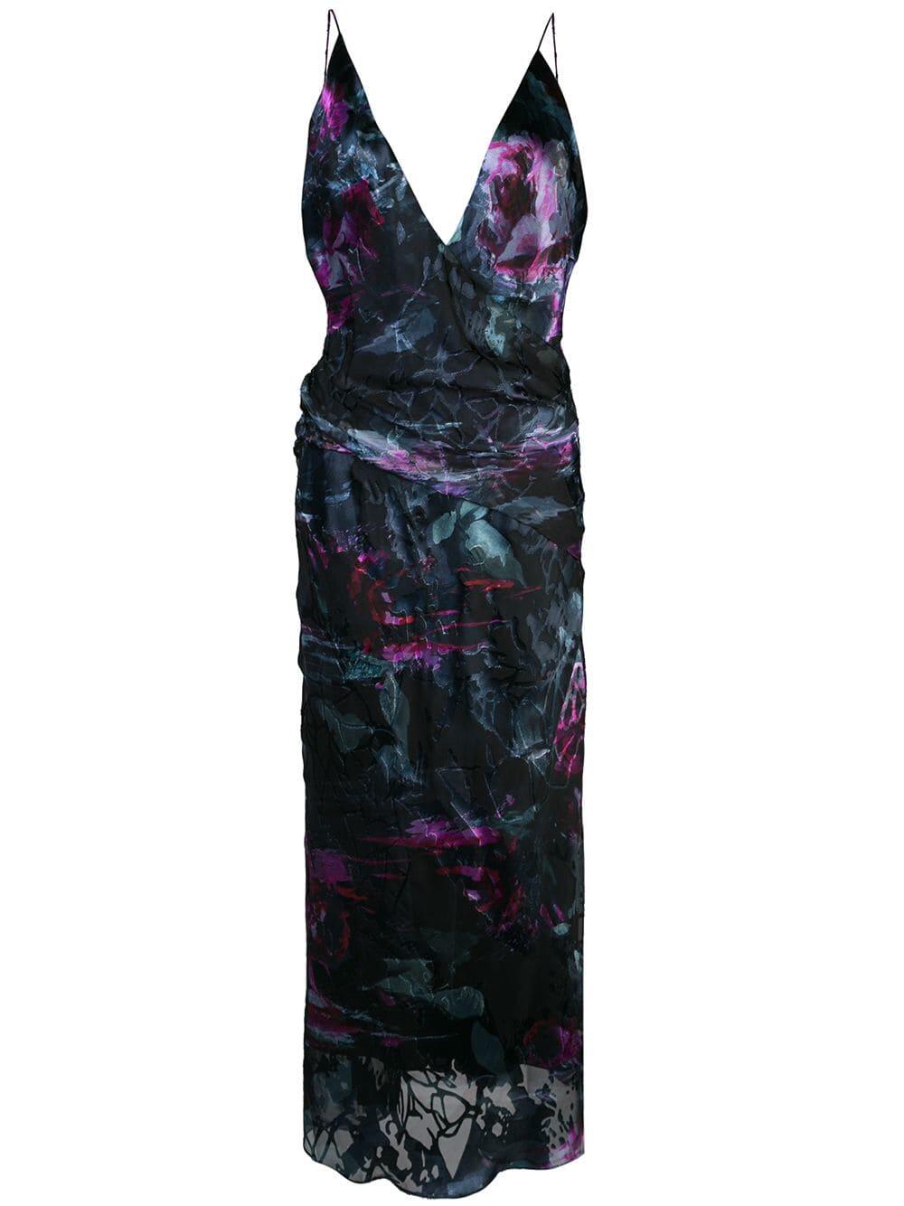 Cushnie - Black Melted Floral Twist V-Neck Midi Dress