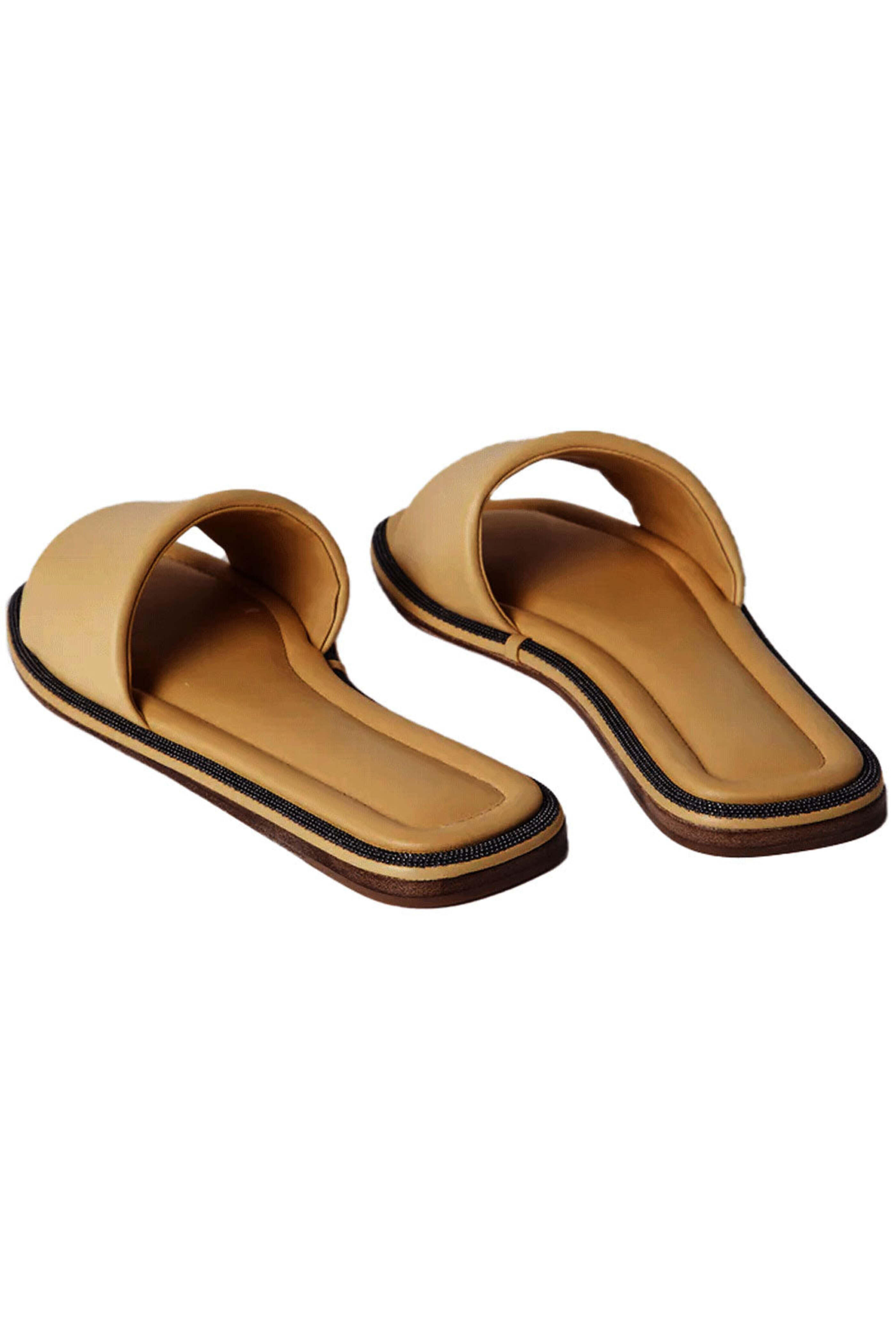 サンダル・ミュール BRUNELLO CUCINELLI SS25 Monile Sandals (MLSKG2678 CCT55) Brunello Cucinelli - Padded Leather Slide With Monili Trim