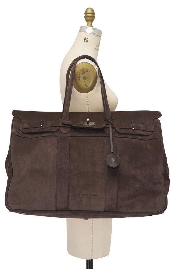 Brunello Cucinelli Espresso Suede Explorer Bag - view 6