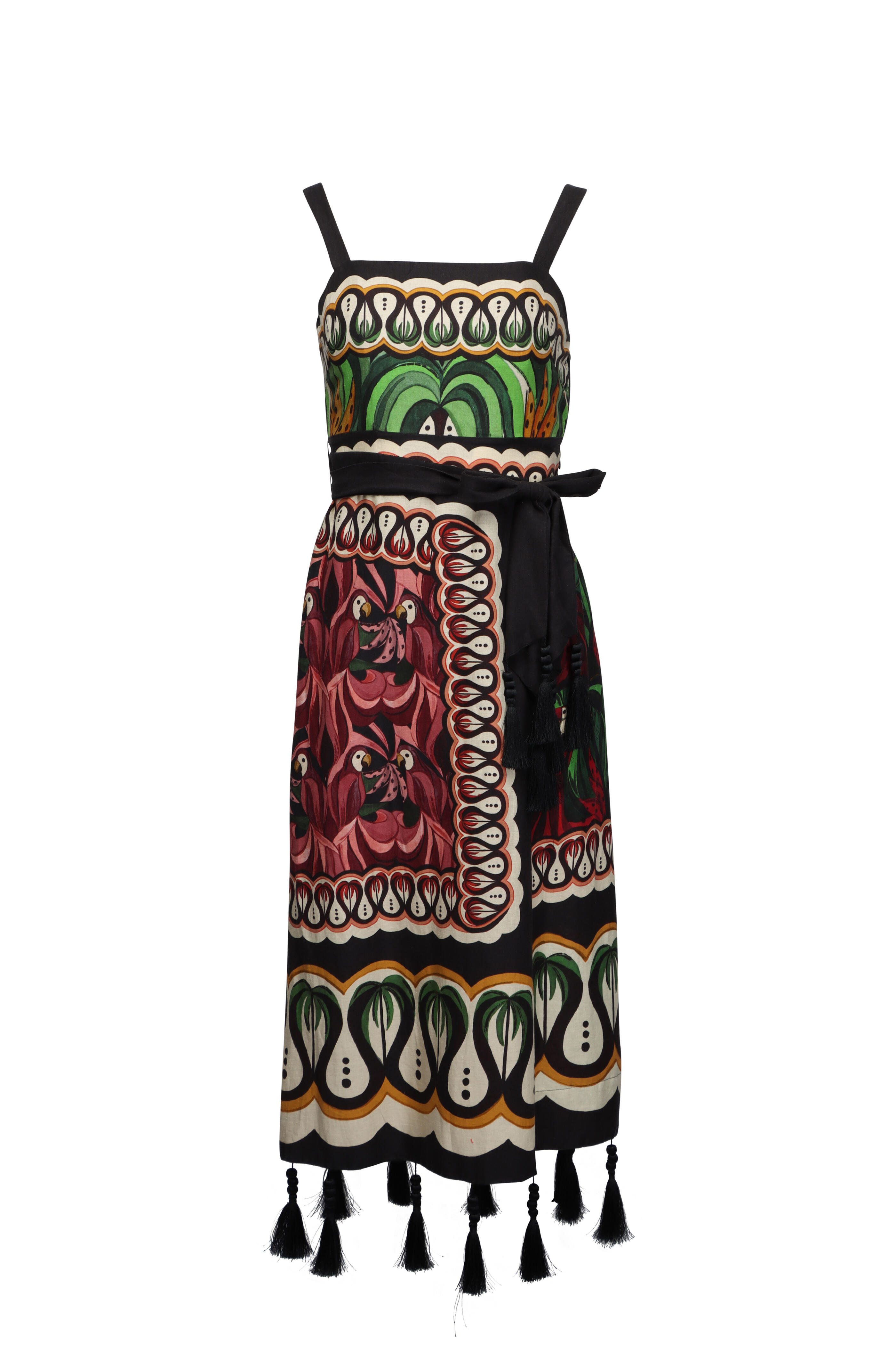 Farm Rio - Coconut Tree Black Scarf Midi Dress