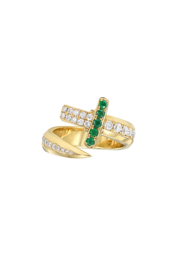 Dru 14k Yellow Gold Diamond & Emerald Sword Ring