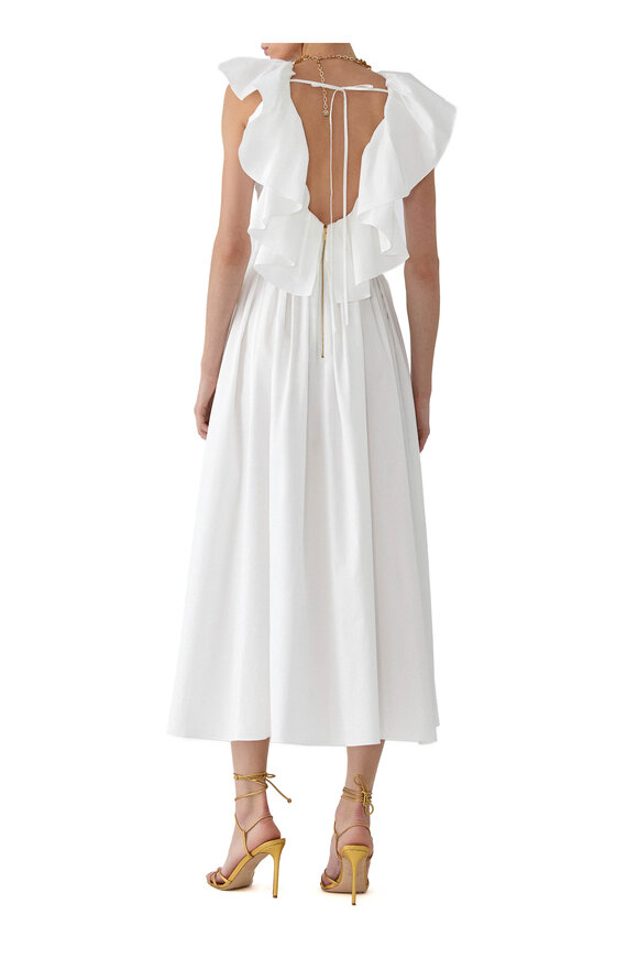 Carolina Herrera White Ruffled Neckline Midi Dress - view 3