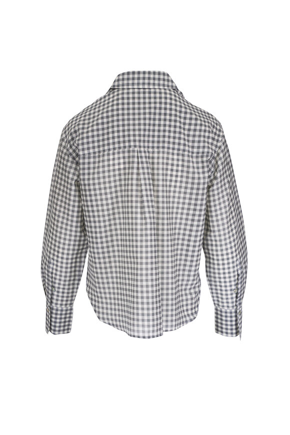 Vince Off White & Gray Gingham Cropped Button Up Shirt - view 5