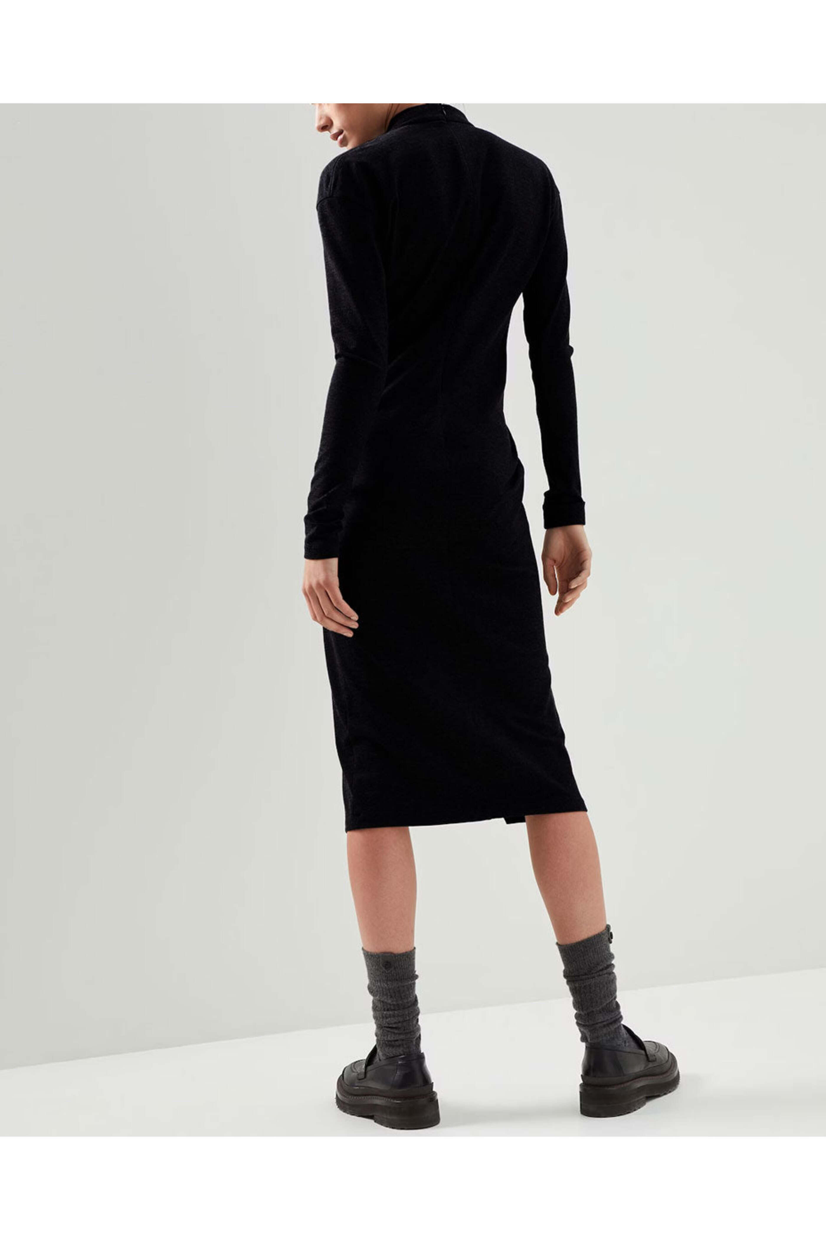 Brunello Cucinelli - Black Wrap Front Monili Neck Midi Dress