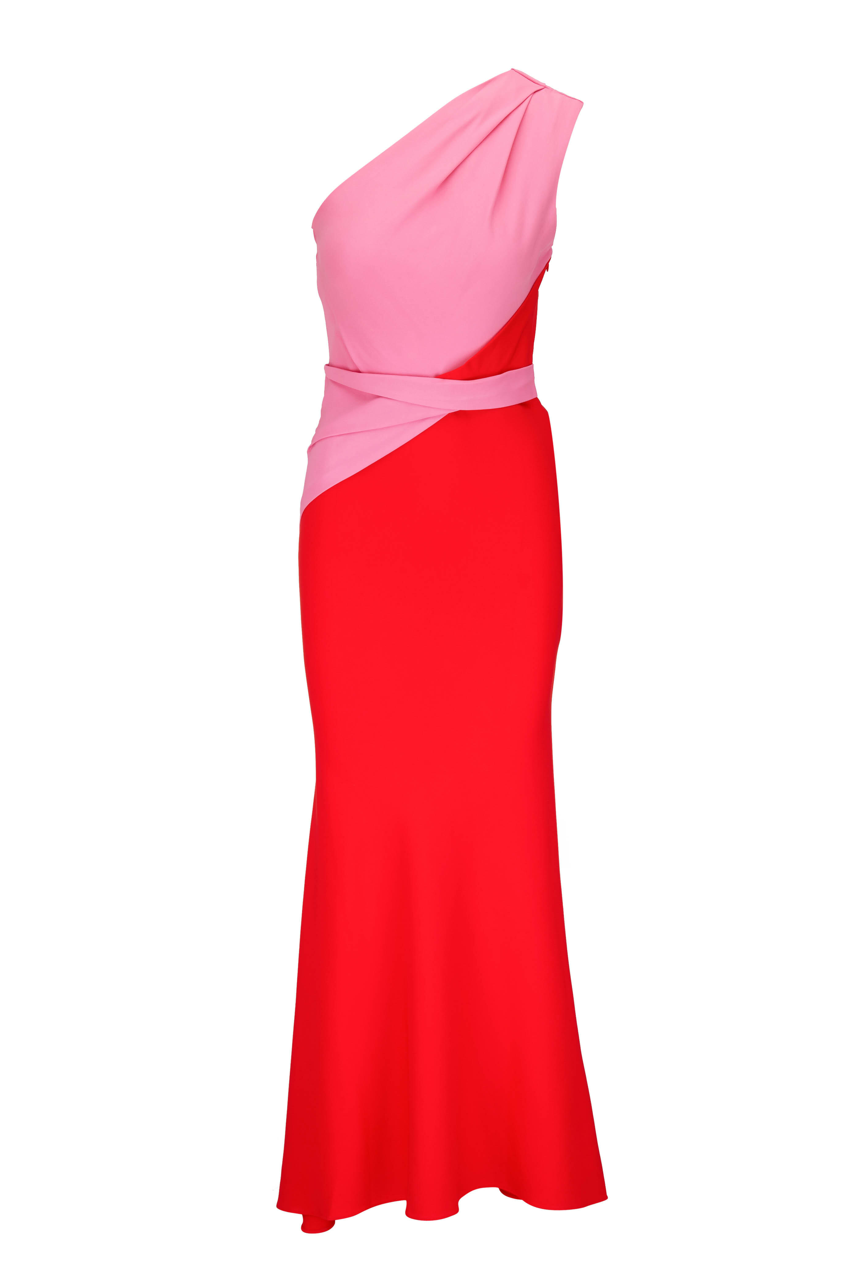 Roland Mouret - Red & Pink Asymmetric Stretch Cady Maxi Dress
