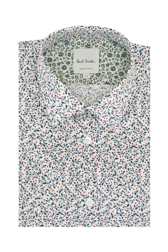 Paul Smith Blue & White Floral Cotton Sport Shirt