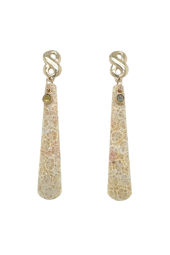 Ellen Hoffman 14k Gold Fossilized Diamond Drop Earring - view 1