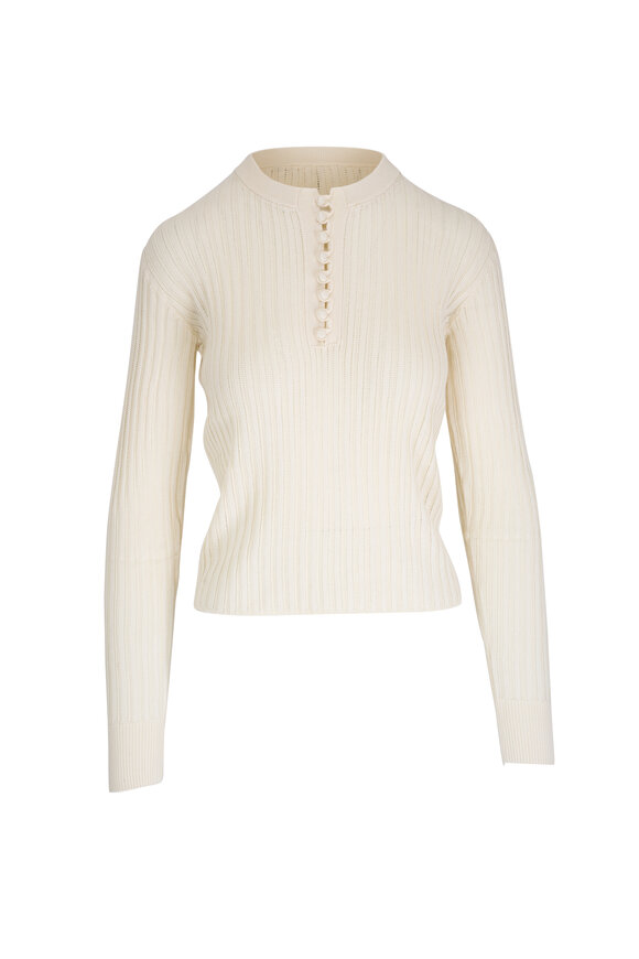 Adam Lippes - Parker Ivory Cashmere & Silk Rib Knit Henley