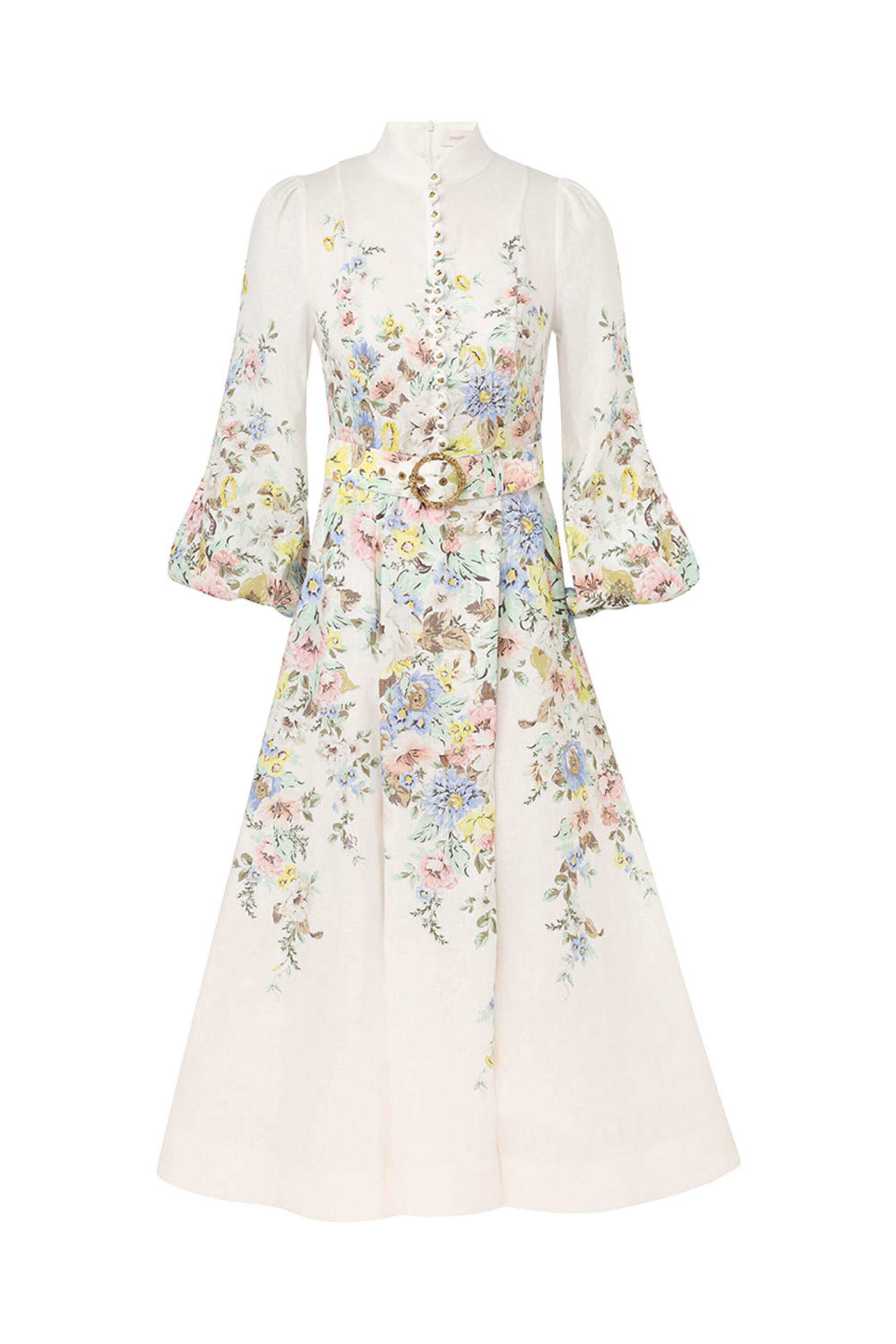 【Zimmermann】LYRICAL BUTTONED MIDI DRESS リネン ミディ ZIMMERMANN Lyrical Buttoned Midi Dress Beige W/Floral Print