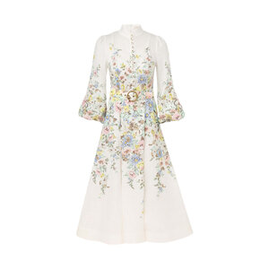 Zimmermann - Cream and Blue Matchmaker Button Midi Dress