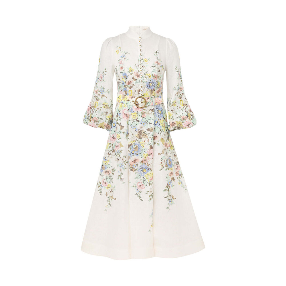 Zimmermann - Cream and Blue Matchmaker Button Midi Dress