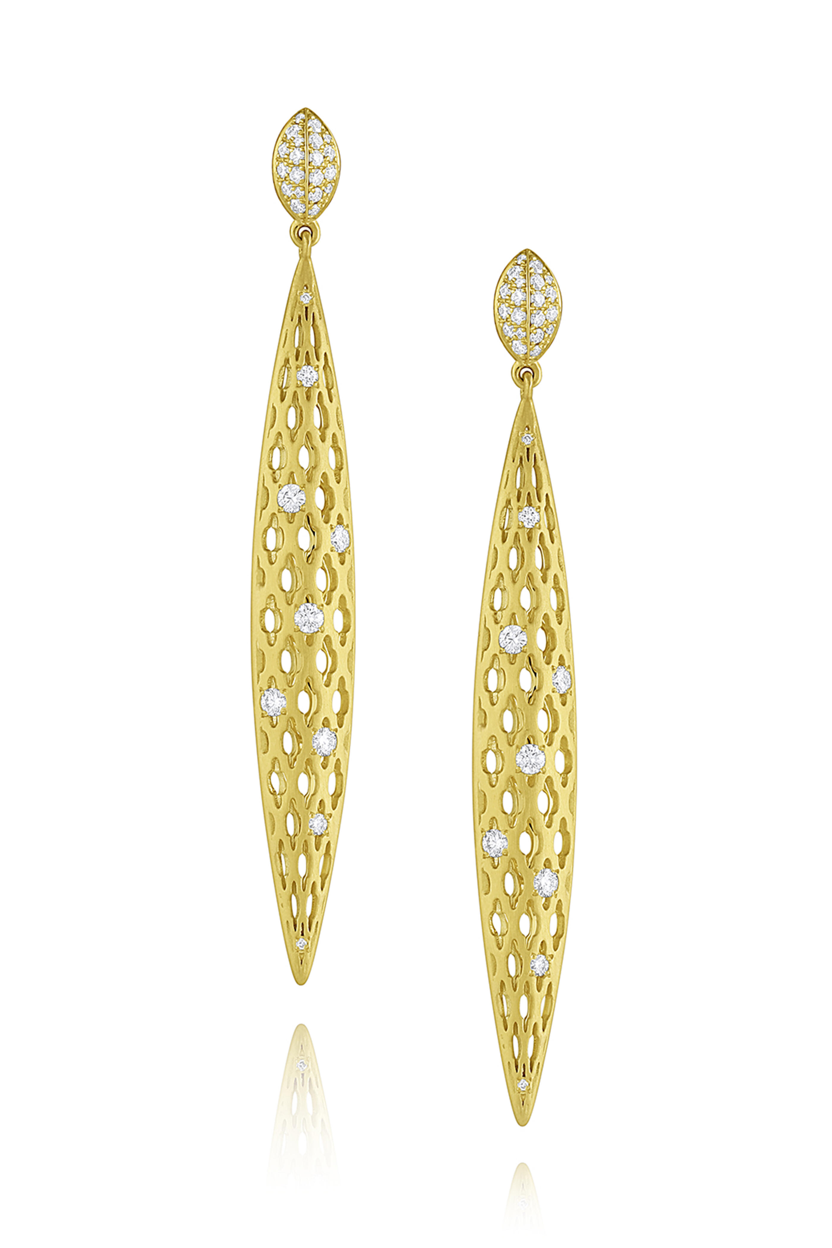 Leigh Maxwell - 18k Yellow Gold Marquis Diamond Gallery Earrings