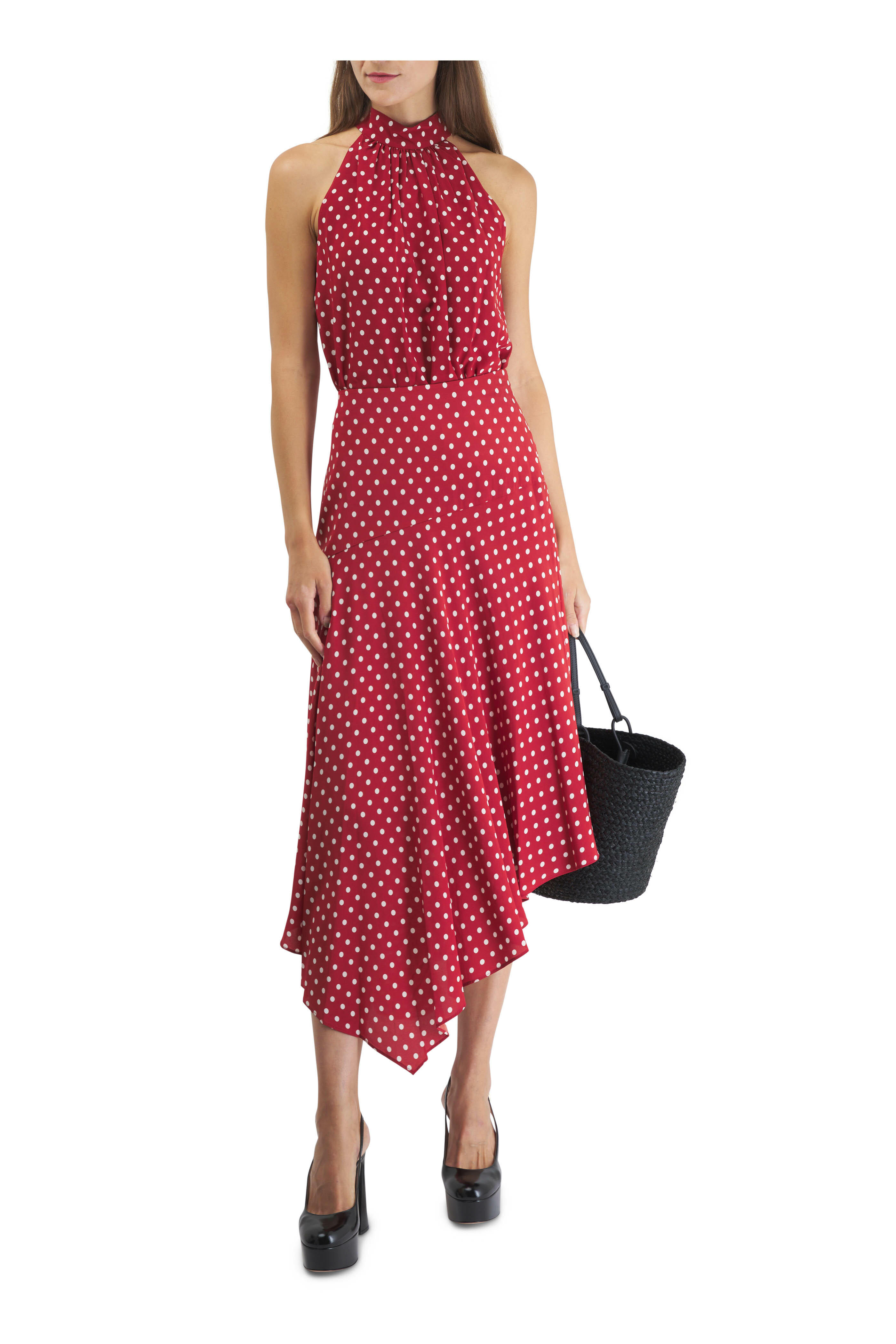 Veronica Beard - Rosemary Brick Red Ecru Polka Dot Midi Skirt