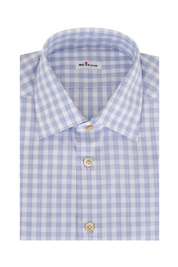 Kiton Blue Check Cotton Sport Shirt