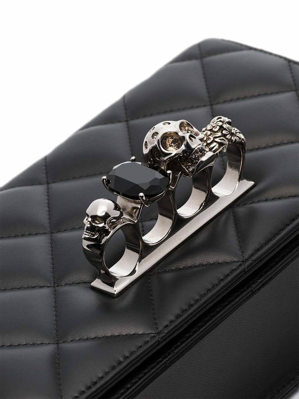 McQueen - Black Quilted Four-Ring Jeweled Large Knuckle Bag