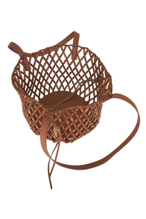 Saint Laurent Small Panier Woven Wood Bead Tote - view 6