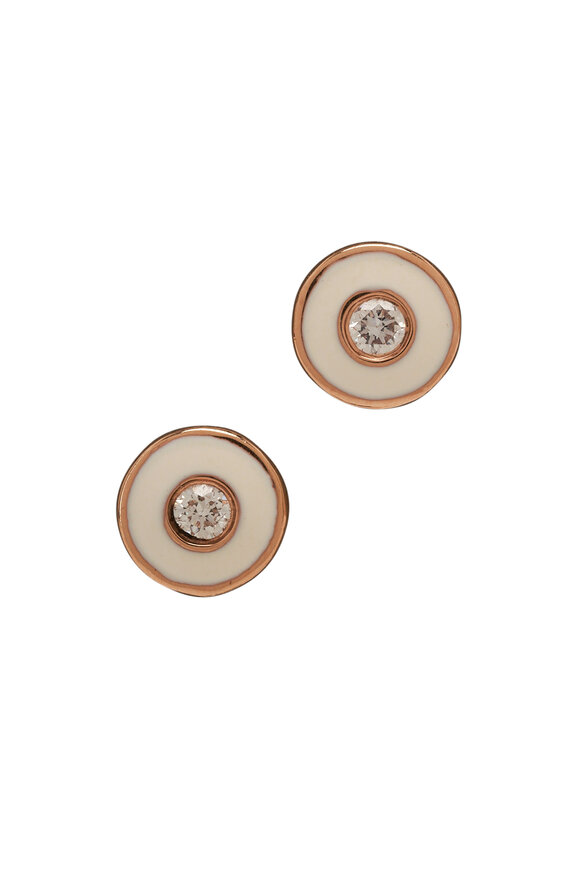 Kai Linz - Diamond & White Enamel Stud Earrings