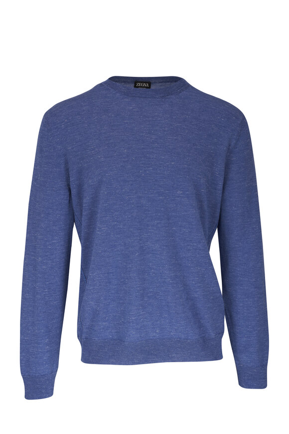 Zegna Royal Blue Silk, Cashmere & Linen Sweater 