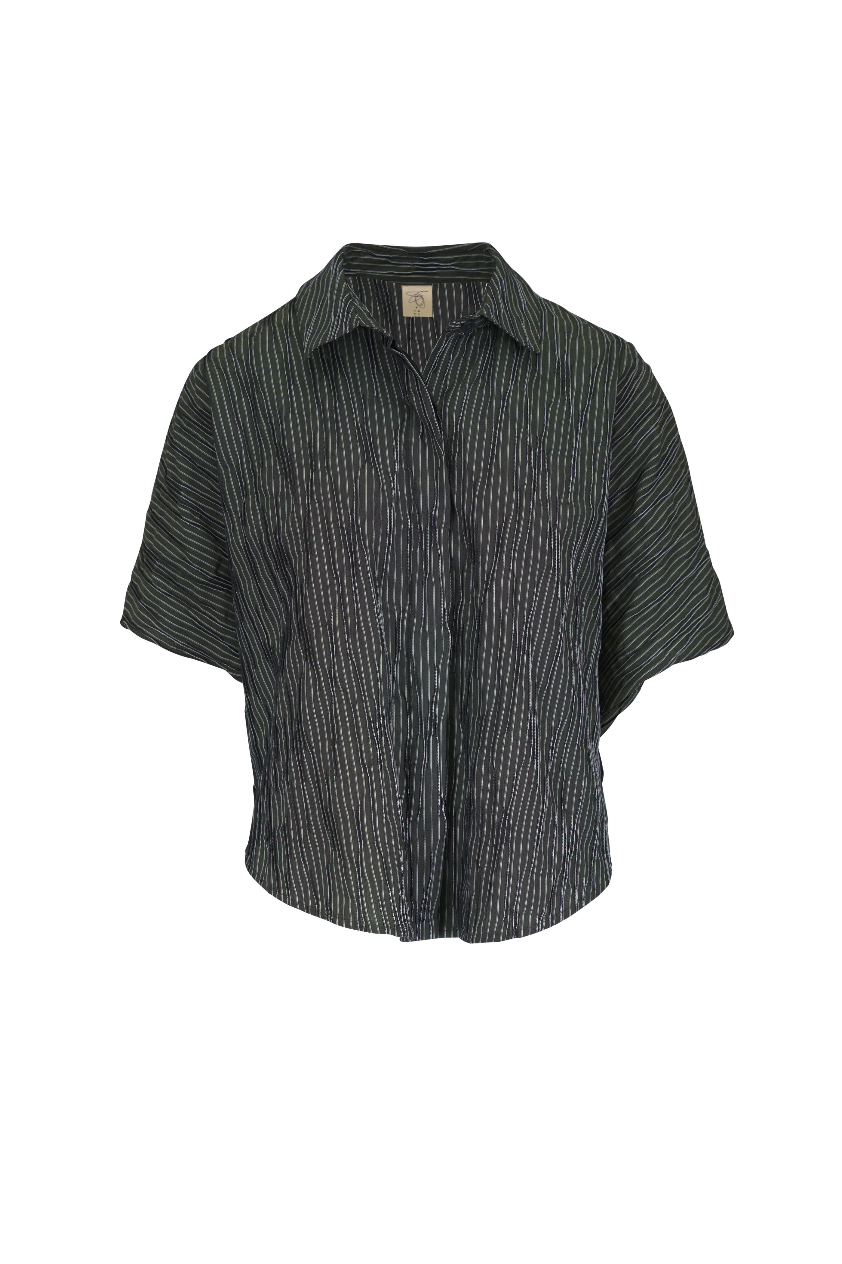 Zero + Maria Cornejo - Circle Hunter Green Stripe Shirt - view 1