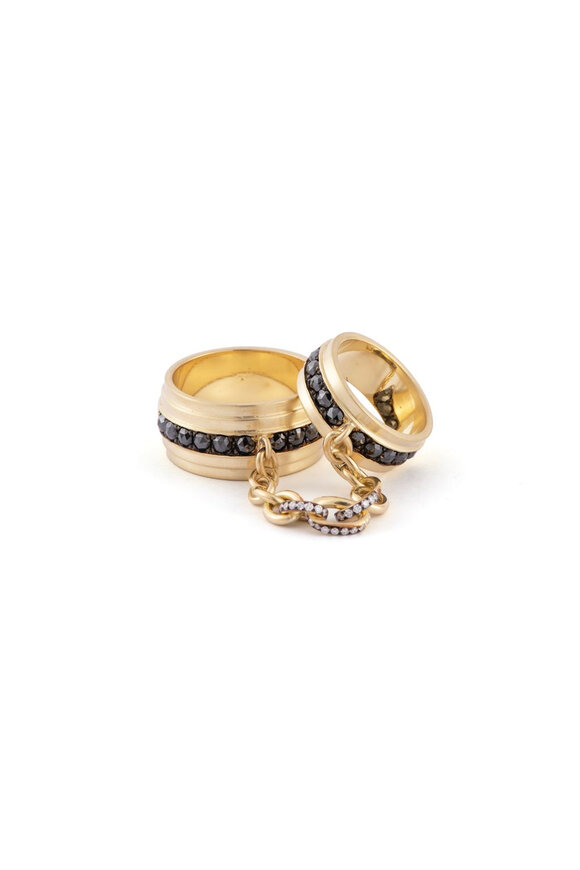 Sylva & Cie Double Black Diamond Chain Band Ring - view 1