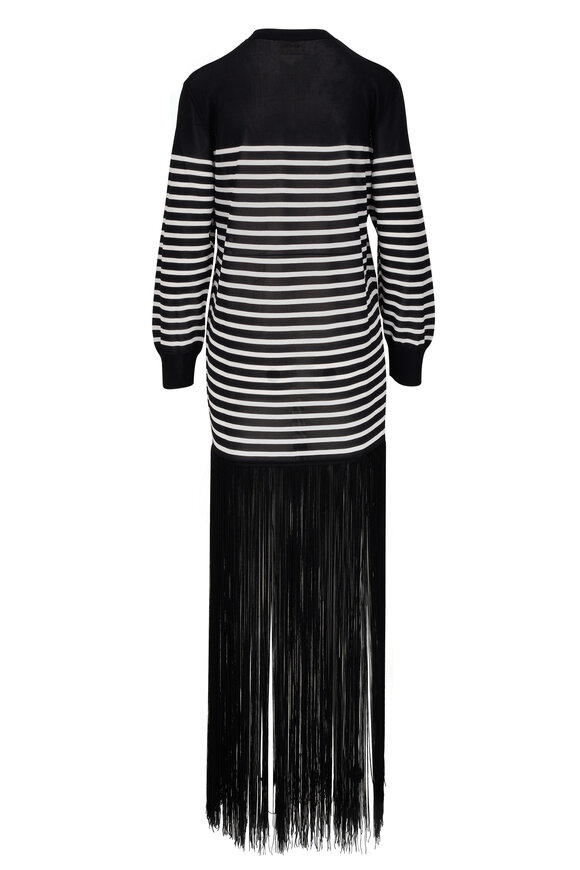 Khaite - Torino Ivory & Black Striped Fringe Dress 