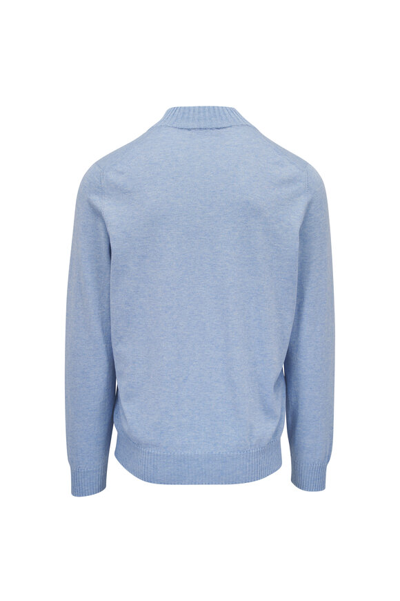 Gran Sasso Light Blue Cotton & Cashmere Quarter Zip Pullover - view 3