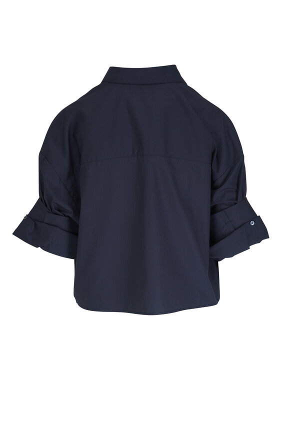 TWP - Next Ex Navy Blue Cotton Crop Shirt