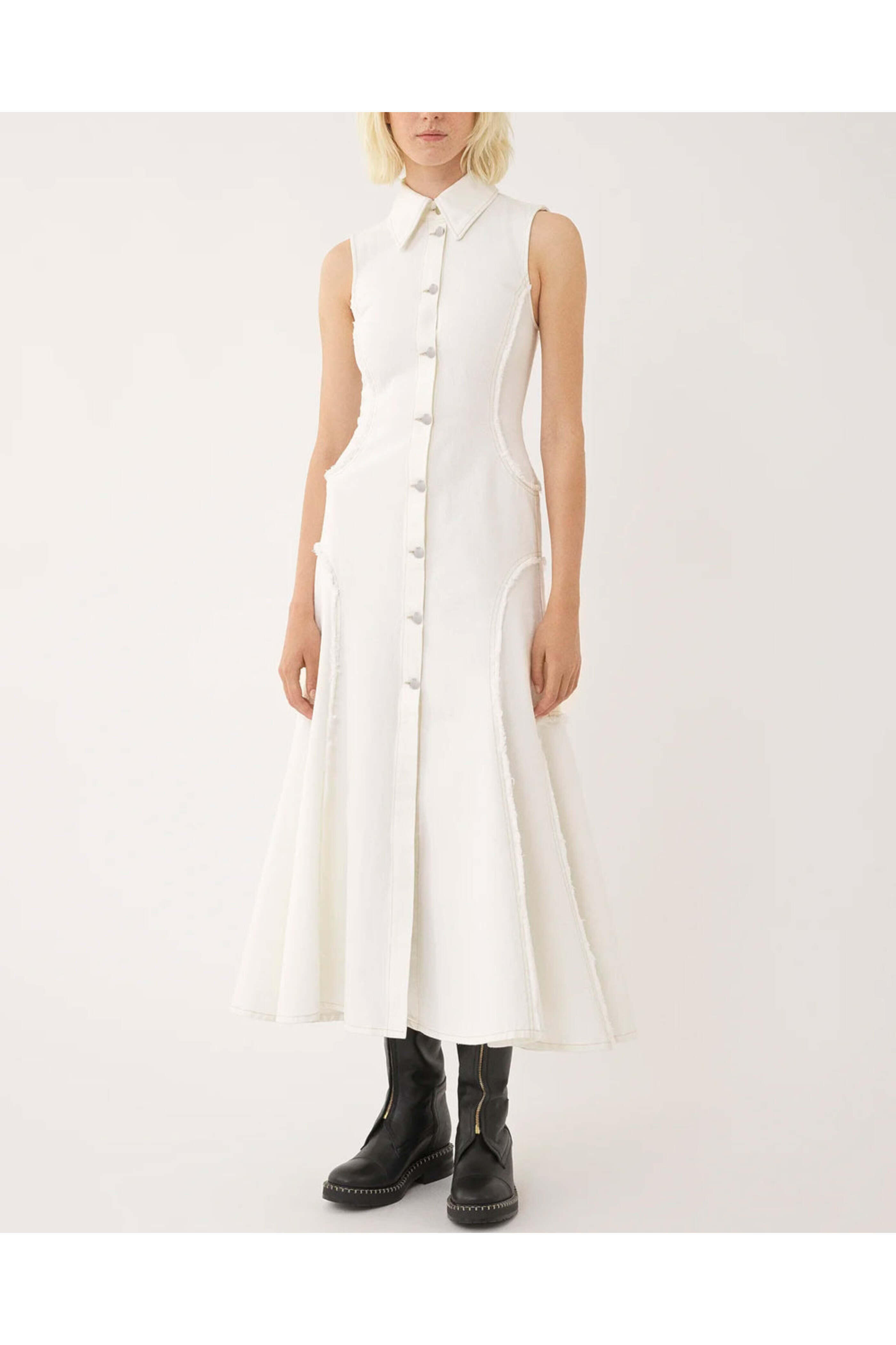 Chloé - White Sleeveless Denim Shirt Dress