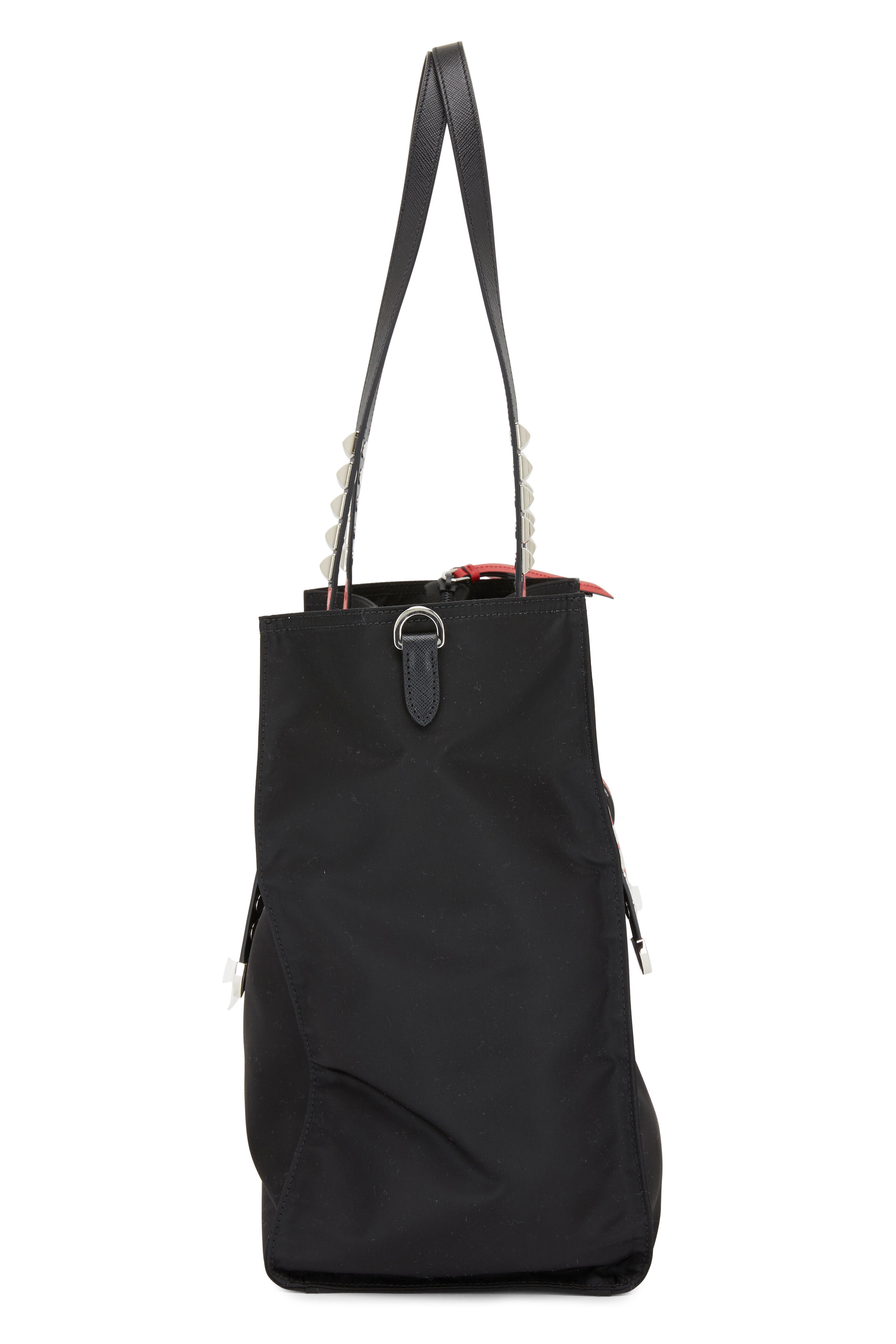 Prada - Black & Red Tessuto Studded Large Tote