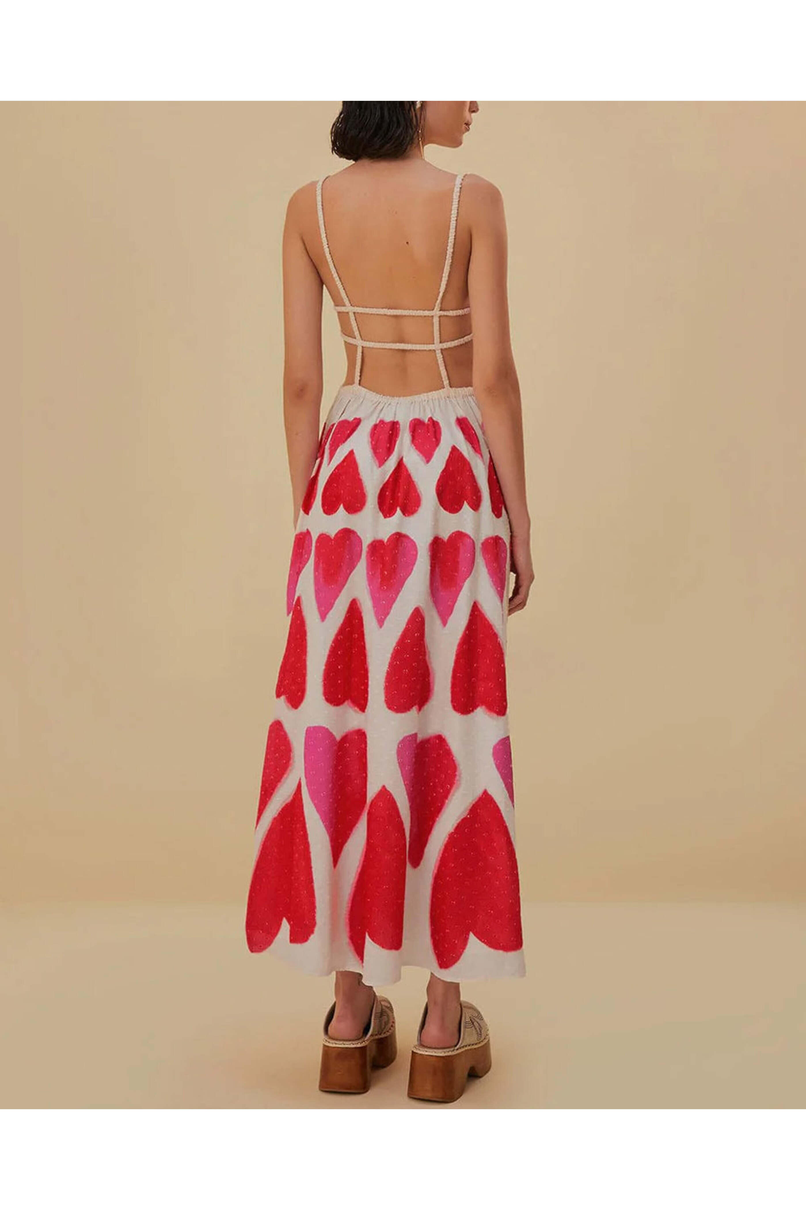 Farm Rio - Off White Painted Hearts Maxi Dress