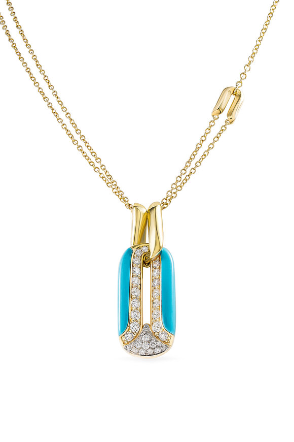 Miseno 18k Yellow Gold Arco Diamond & Turquoise Pendant