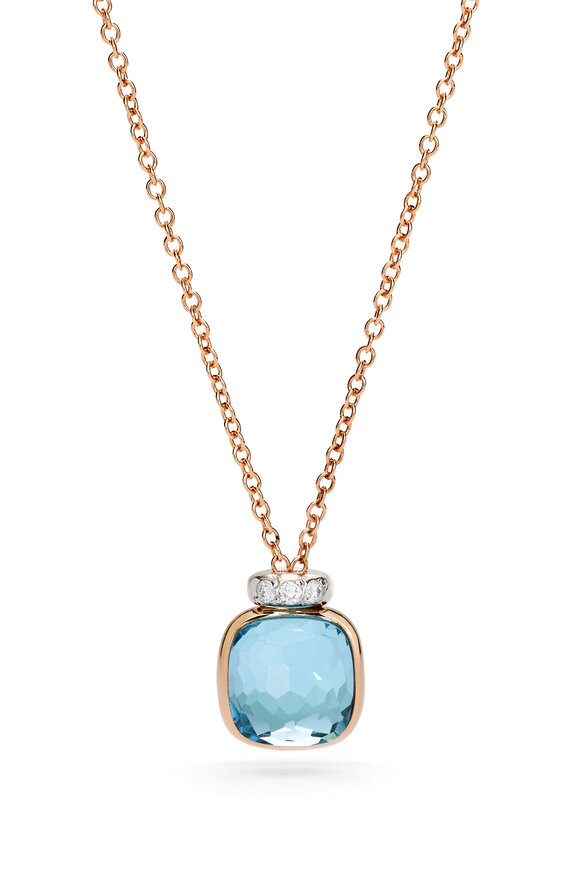 Pomellato 18k Rose Gold Blue Topaz Nudo Mini Necklace - view 3