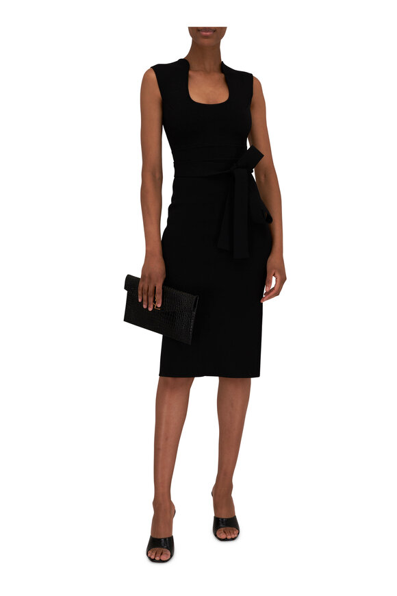 Scanlan Theodore - Black Crepe Knit Scoop Neck Dress 