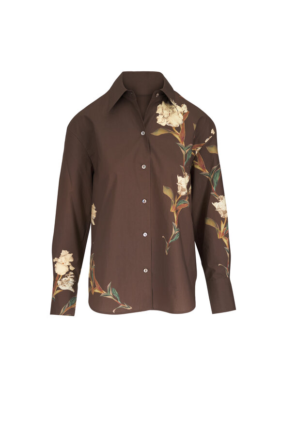 Vince Placed Iris Bark Brown Cotton Front Button Shirt
