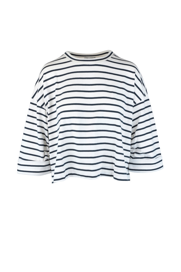 7 For All Mankind - Navy Blue & White Striped Knit Top 